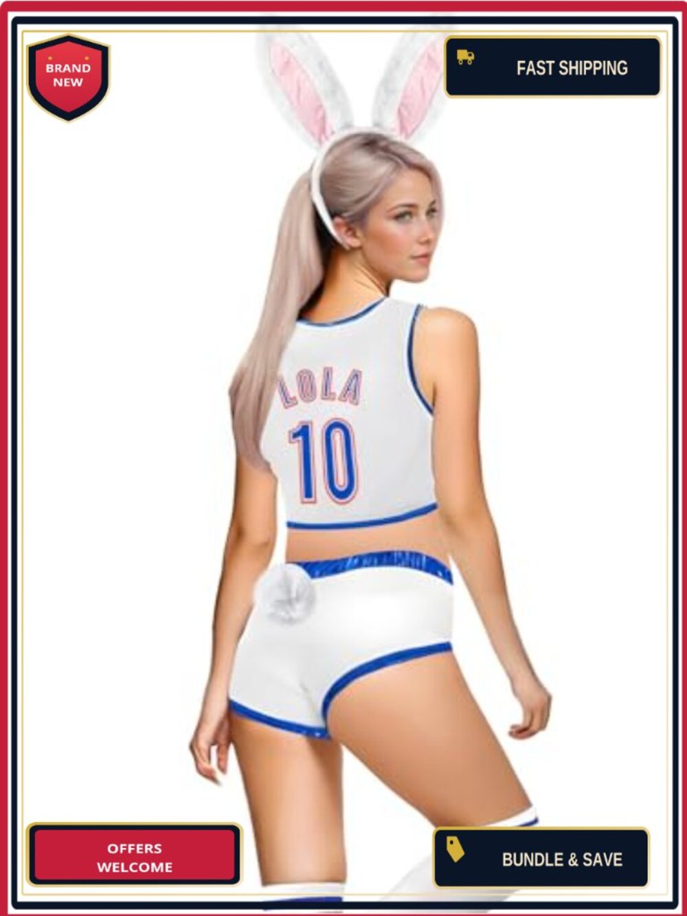Lola #10 Bunny Costume Basketball Jersey Halloween Outfit with Accessories